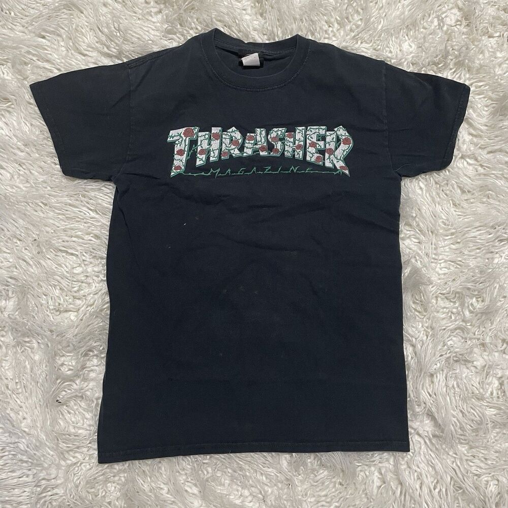 Thrasher Magazine Rose And Thorns Men’s Black T-Shirt Size Small Graphic Print